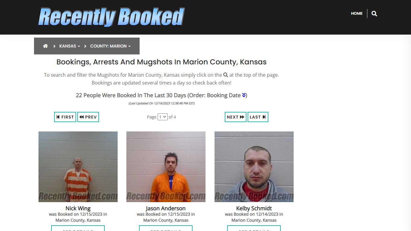 Recent bookings, Arrests, Mugshots in Marion County, Kansas